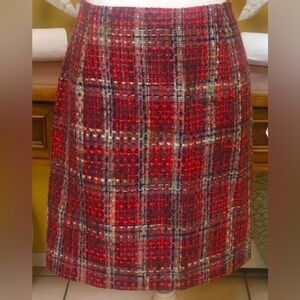Tailor B.Moss Women Vintage 90’s Coral Red Grey Tweed Plaid Dark Academia Skirt